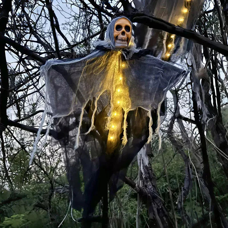 1pcs Halloween Glowing Skull Skeleton Gauze Hanging Ghost Home Outdoor Garden Decoration Halloween Party Horror Ghost Props 2025