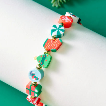 Christmas Colorful Polymer Clay Beaded Brcelets for Women Cute Cartoon Santa Claus Elk Snowflake Bracelet New Year Jewelry Gifts