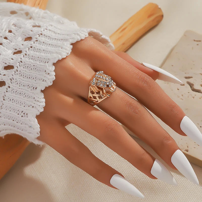 1pcs Golden Toad Ring for Wealth, Full Diamond for Good Luck, Fashion Finger Ring