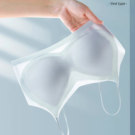 Ultra-thin Ice Silk Padded Bra Seamless Underwear Women's Thin Section  Sling Beautiful Back Vest Tops Big Chest Small Sleep Bra