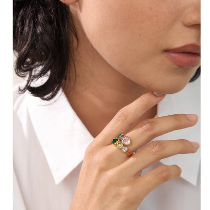 Yhpup Delicate Cubic Zirconia Heart Stainless Steel Gold Color Adjustable Fashion Open Ring High Quality Chic Charm Jewelry
