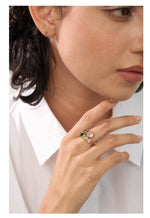 Yhpup Delicate Cubic Zirconia Heart Stainless Steel Gold Color Adjustable Fashion Open Ring High Quality Chic Charm Jewelry