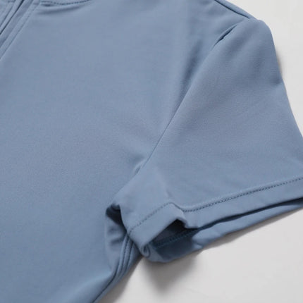 European and American nude one-piece yoga suit with stand up collar, half zipper, short sleeved fitness jumpsuit, tight fitting