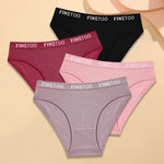 FINETOO 4Pcs Cotton Striped Underwear Women's Panties Letter Belt Briefs Ladies Low Waist Lingerie Solid Breathable Underpants