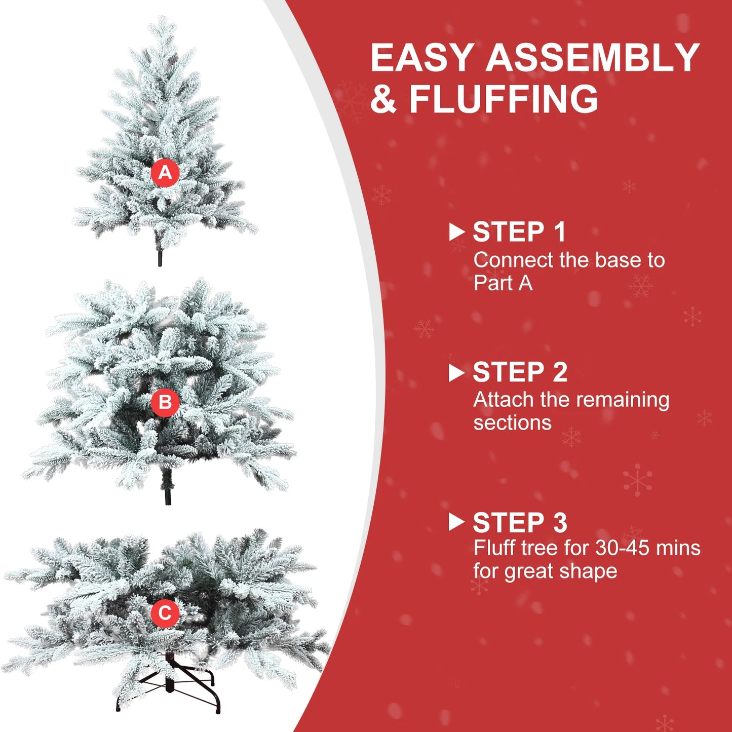 5FT/7FT Artificial Christmas Tree Holiday Decoration Flocked Xmas Tree with Sturdy Metal Stand Auto-Spread/Close up
