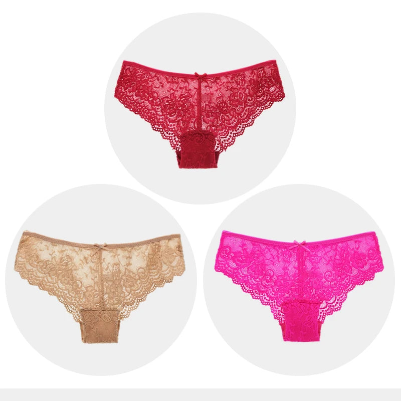 Women Briefs Sexy Full Lace Panties Hollow Out Low-waist Female Shorts Soft Solid Color Breathable Underwear Fast Ship 3pcs/lots
