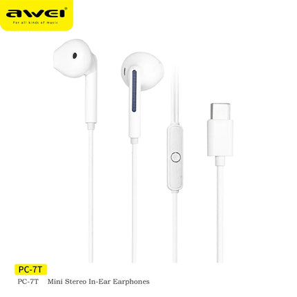 Awei PC-7T/PC-7 Wire-controlled Headset With Microphone Hands-free Calling Ergonomic Headphone Type-C Earphone For Smartphones