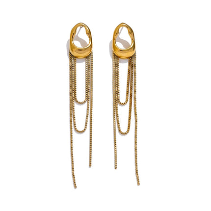 Yhpup 316L Stainless Steel Geometric Tassel Chain Drop Dangle Earrings for Women Temperament Popular Waterproof Jewelry Gift