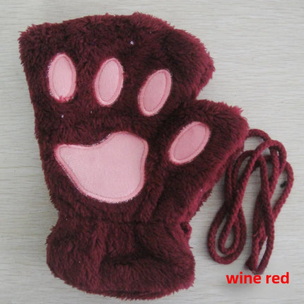 Cat Claw Gloves Winter Cute Cartoon Cat Girls Fingerless Gloves Thickened Velvet Bear Paw Half Finger Gloves