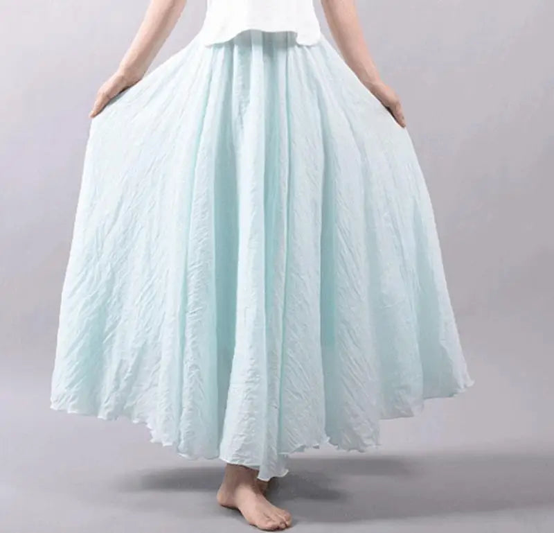 Women's Elegant High Waist Linen Maxi Skirt 2023 Summer Ladies Casual Elastic Waist 2 Layers Skirts saia feminina 20 Colors SK53