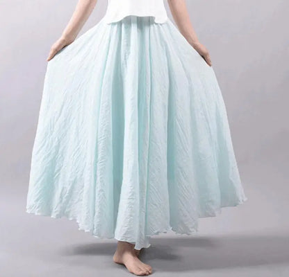 Women's Elegant High Waist Linen Maxi Skirt 2023 Summer Ladies Casual Elastic Waist 2 Layers Skirts saia feminina 20 Colors SK53