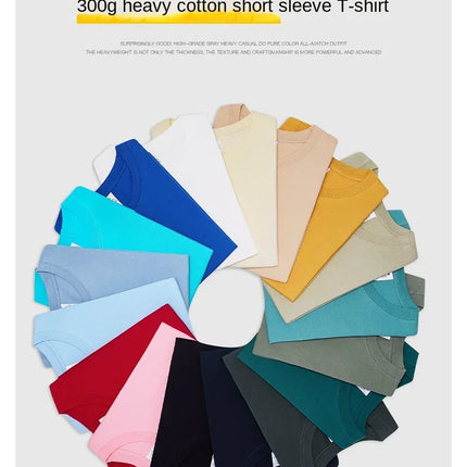 300g Cotton T Shirts Men Short Sleeved Heavyweight  Summer Round Neck Loose Breathable Shirt for Men Women Basic Tee