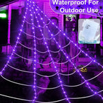 8 Modes Halloween Spider Web Lights Glow Waterproof LED Spider Net Triangle Hanging Scary Giant Spider Party