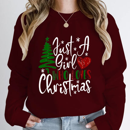Just A Girl Who Loves Christmas Print Pullovers Women Fashion Pure Color Round Neck Hoodless Sweatshirt Autumn Winter Sweatshirt