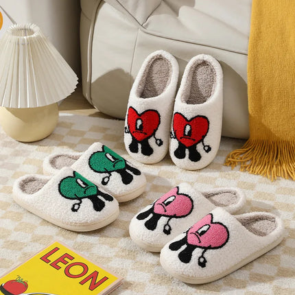 Winter Home Warm Women Slippers House Girl Fur Cute Bad Bunny Love Cushion Slides Bedroom Ladies Cotton Female Plush Shoes