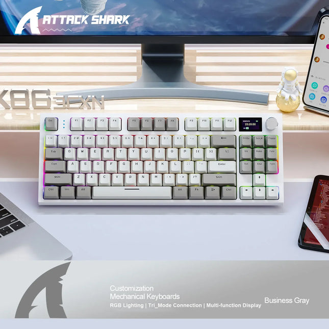 Attack Shark K86 RGB Wireless Mechanical Keyboard,Hot Swap,Metal Knob,TFT Screen,Bluetooth Three-Modes,Macro Gaming Keyboard