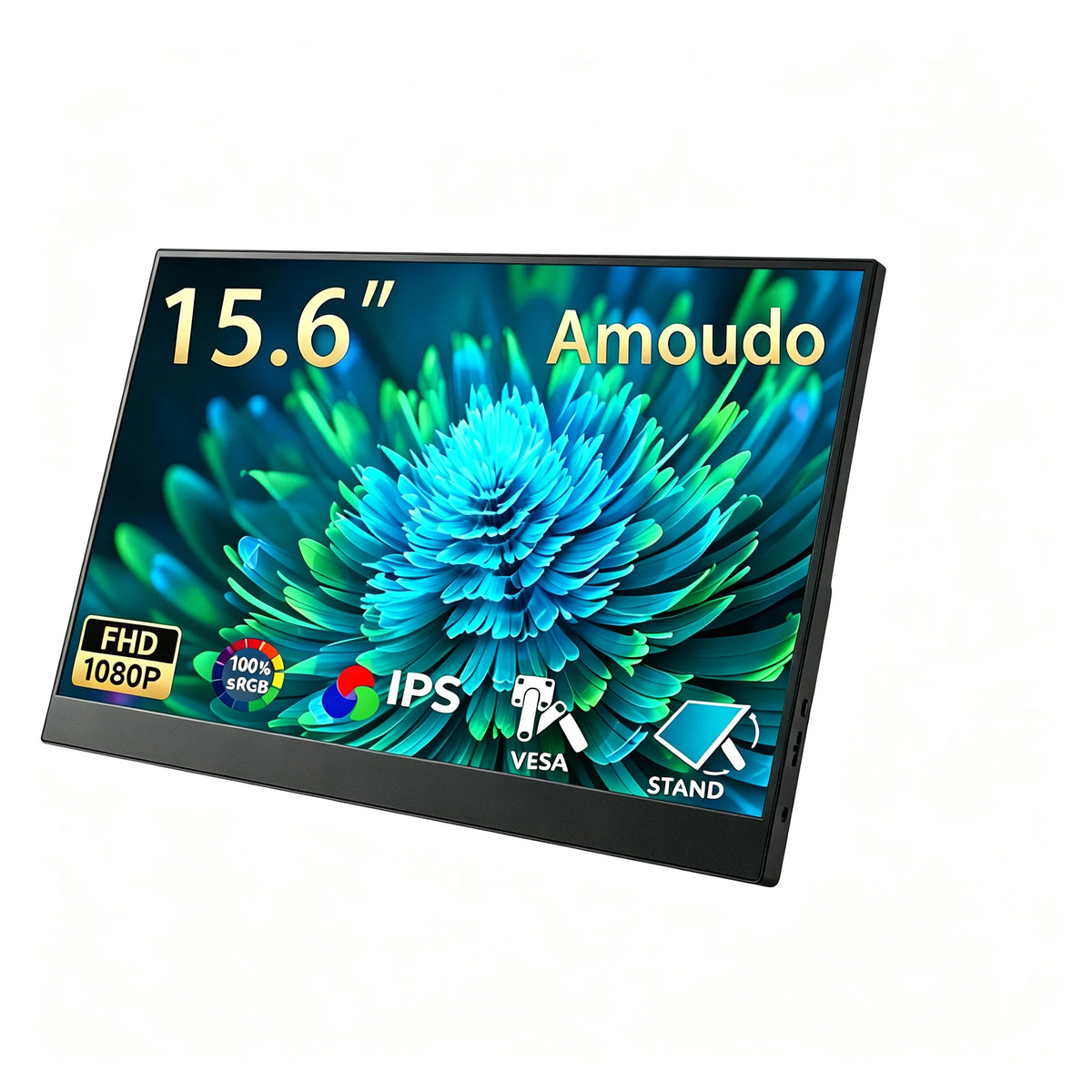 Amoudo 15.6 Inch 1920x1080P  60HZ Portable Monitor Extend Display IPS LCD Panel Penhole Stand VESA USBC Mini HDMI Mobile Display Portable Monitor