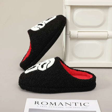 A Pair of Black Skull Horror Embroider Pattern Plush Home Soft-Soled Comfortable Furry Slippers Cute Warm Non-Slip Indoor Slippers for Men and Women Can Wear Lightweight Silent Comfortable Shoes, the First Choice for Hallowee