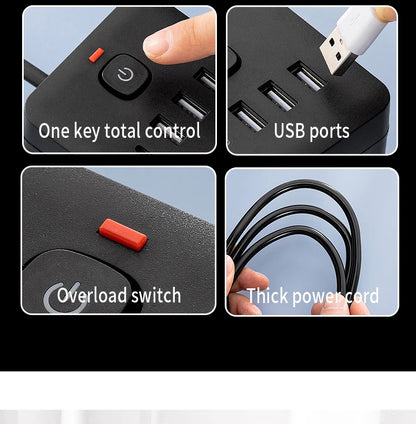 7-in-1 EU Power Strip, Power Strip Surge Protector, 3 AC Outlets 3 USB 1 Type-C, Desktop Charging Station With Overload Protecti