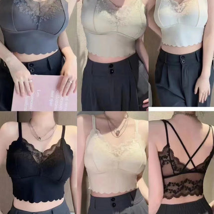 French Lace Beautiful Back Bra Fixed All-in-one Cup Comfortable and Push-up Traceless Wire-free Breast-retracting Sexy Sling