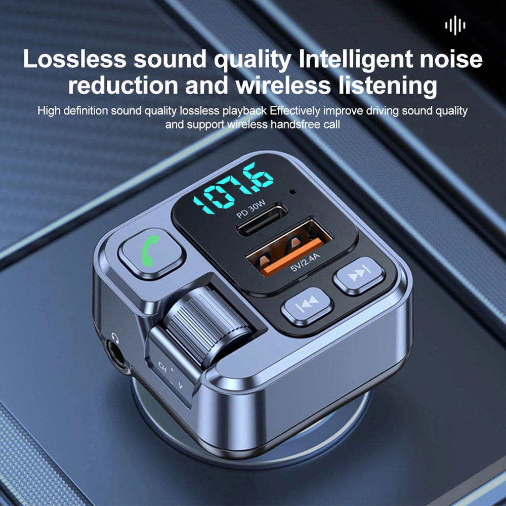 Car Bluetooth Receiver USB U Disk Read PD20w Fast Charging Digital Display Car Mobile Phone Adapter FM Transmiter For Cellphones