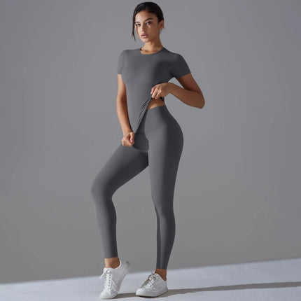 Quick-Drying Gym Leggings Set Yoga Suit Sports Set Sleeve Breathable Stretchy GYM Yoga Slim Fitness Active Top Tight Yoga Pant