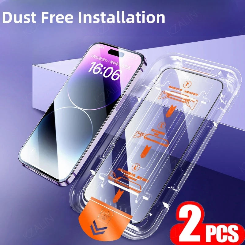 2Pcs Tempered Glass Easy install For iPhone 15 Pro Max 14Pro Full Cover Screen Protector Dust Free Installation For iPhone 15Pro