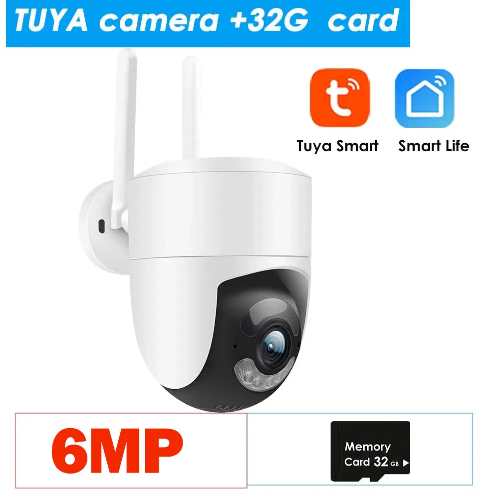 6MP Tuya WiFi Camera Outdoor 2.4G/5G Wifi Surveillance Camera Security Protection CCTV Smartlife Onvif  Alexa Google Video Cam