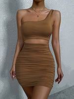 Sexy One Shoulde Backless Bodycon Mini Dress Women's Waist Hollow Out Tight Pleated Wrapping Skirt 2023 New Style