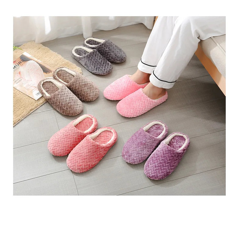 Women Winter Home Fur Slippers Cartoon Cat Non-Slip Soft Warm House Indoor Bedroom Men Couples Boys Girl Memory Foam Floor Shoes