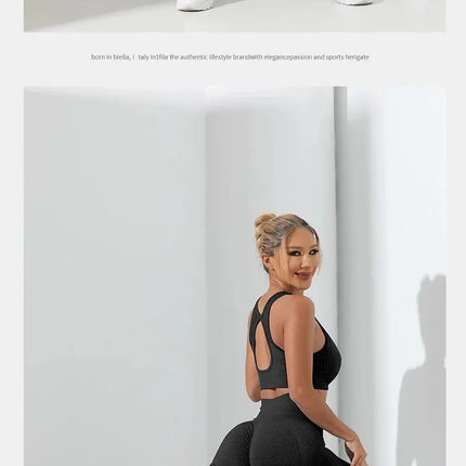 Yoga Basic 2pcs Seamless High Stretch Yoga Set Tracksuit Gym Set Crisscross Back Cami Hip-hugging Tummy Control Leggings