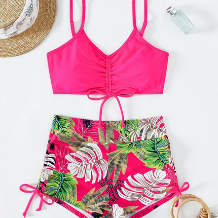 Drawstring Front Shorts Bikinis 2025 High Waist Swimsuit Women Swimwear Female Bathers Bathing Swimming Swim Suit Beachwear