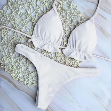 Summer Brazilian Bikini Set Women Sexy Bandage Top Thong Bottom 2 Pieces Set Push-up Swimwear Lace Up Swimsuit Beachwear