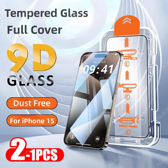 1-2pcs Premium Tempered Glass For iPhone 15 Pro Max 14 13 Dust Free Installation Screen Protector For iPhone 15ProMax 16ProMax