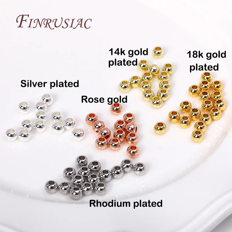 18K Gold Plated Separators For Bead,Spacers Beads For Jewelry Making,Brass Metal Round Beads,DIY Bracelets/Necklace Accessories
