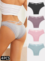 4PCS Women's Cotton Briefs Sexy Female Underpants Elasticity Comfortable Underwear Panties Lingerie S-XL  Solid Color Intimate