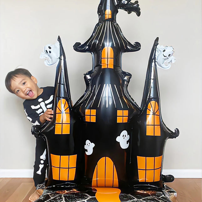 1pc Halloween 58-inch super-large haunted house castle standing aluminum foil balloon, horror Halloween, haunted house party
