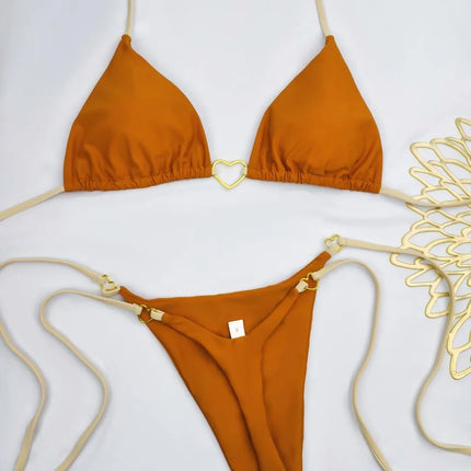 New Solid Color White Bikini Women suit Low Waist Lace-up Fashionable Swimsuit Two-piece Set