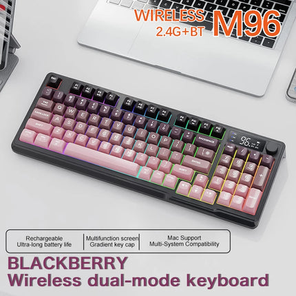 FreeWolf M96 Wireless Keyboard with Screen,Gaming Keyboard Bluetooth Dual-Mode Connection,Multi-Device Linking,Ergonomic