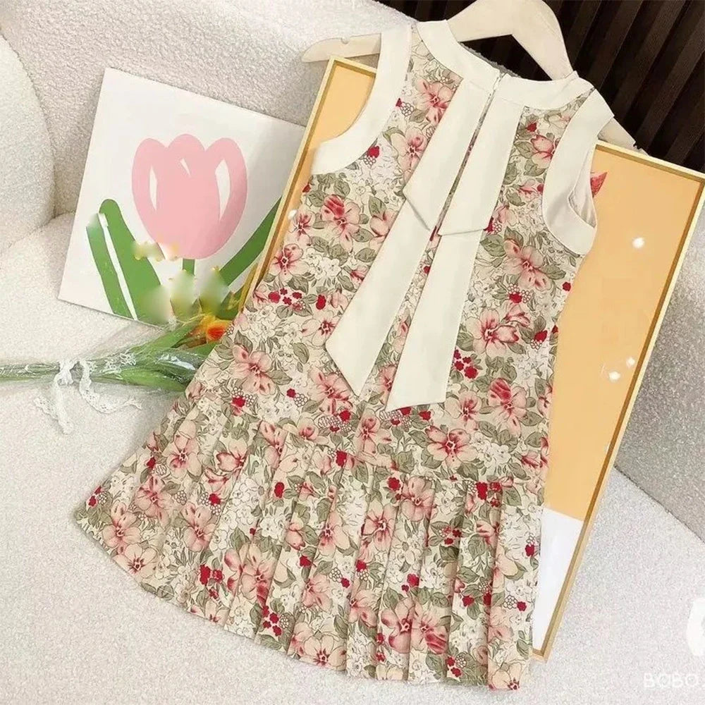 Bear Leader Rose Pink Plaid Bow Dress Elegant Lolita Child Big Girls Midi Dress Children Dresses Teens Party Princess Sundress