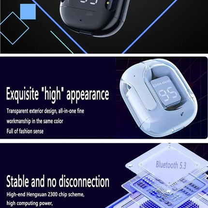 T2 tws Wireless Bluetooth Headset Transparent ENC Headphones LED Power Digital Display Stereo Sound Earphones for all smartphone