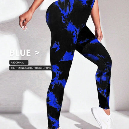 New Tie Dyed Fragmented Flower Yoga Leggings High Waist Tight Fit Lifting Hip Fitness Leggings Running Sports Pants