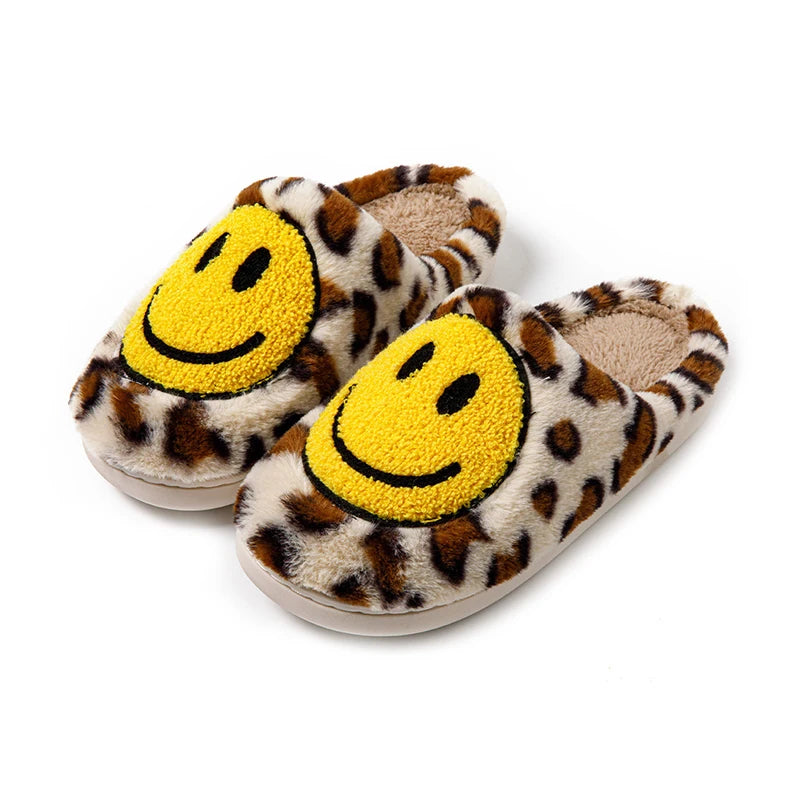 Leopard Fluffy Slippers for Home Smile Designer Platform Shoes Women 2024 Indoor Plush Sliders Warm Flats Chic Winter Footwear