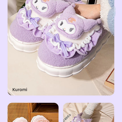 Sanrio Kawaii Cinnamoroll Womens Slippers Kuromi Hello Kitty Plush Cartoon Cute Sweet Suitable Indoor Outdoor Winter Shoes