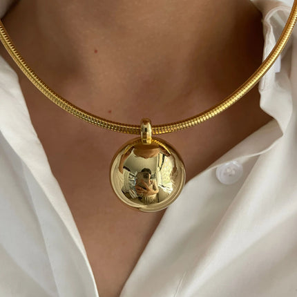 Peri'sbox Simple Imitation Pearl Globular Pendant Necklace for Women Stainless Steel Gold Plated Non-fade Hip-Hop Trendy Jewelry