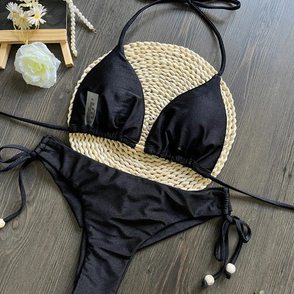 2025 New Sexy Triangle Bathing Suit for Women Brazilian Bikinis Halter Swimwear Push Up Swimsuit Metal Chain Beach Bikini Set
