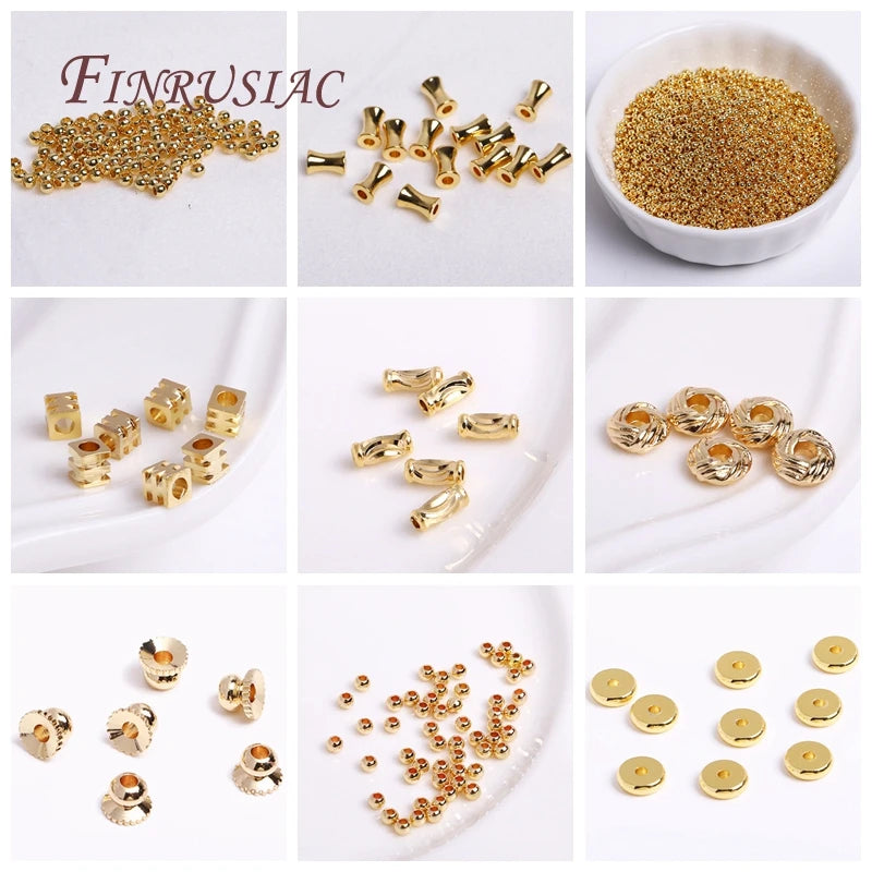 18K Gold Plated Separators For Bead,Spacers Beads For Jewelry Making,Brass Metal Round Beads,DIY Bracelets/Necklace Accessories