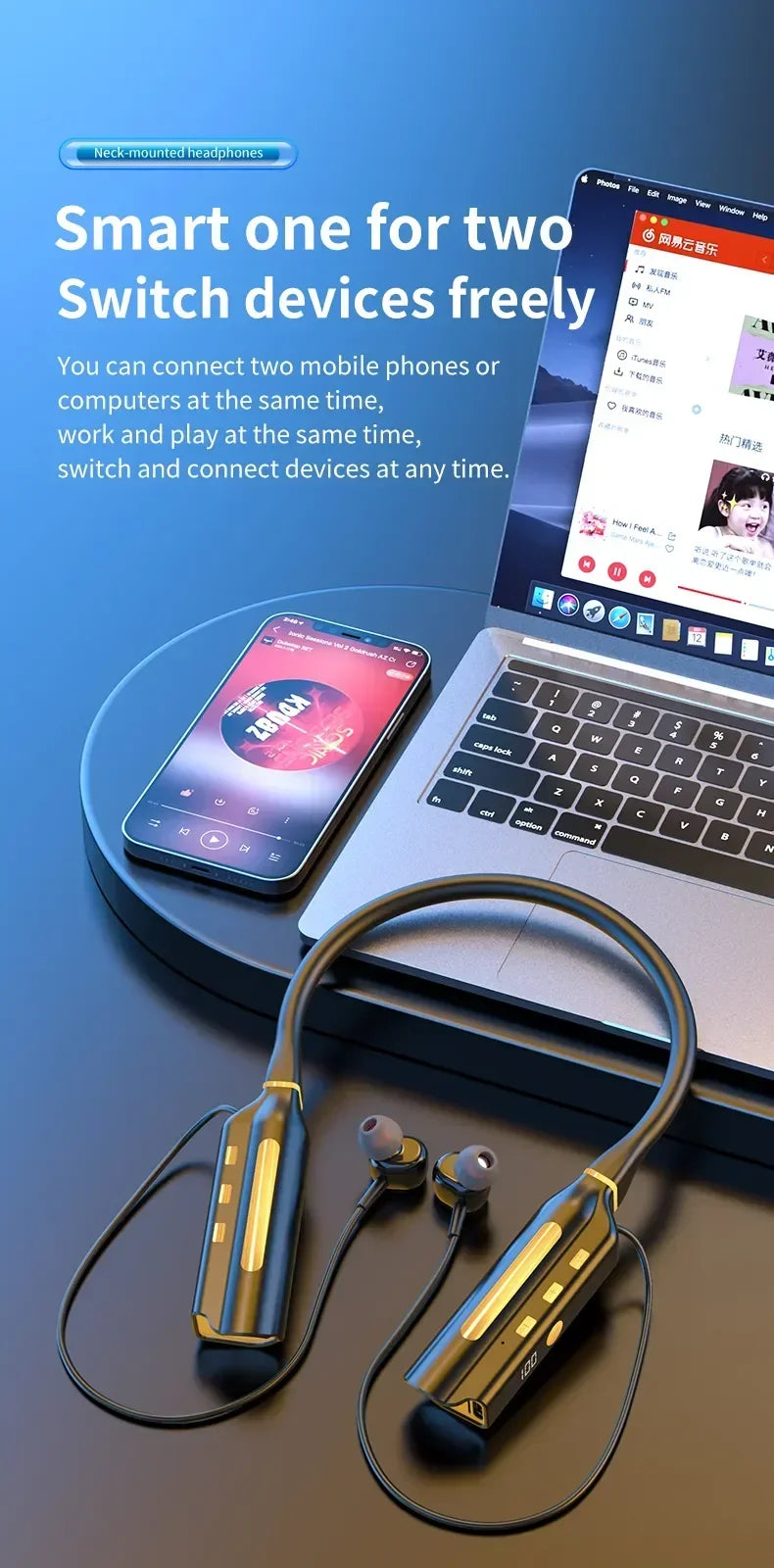 10000Hours Playback Wireless Headphones Neckband Earphone Bluetooth Bass Headset Sports Waterproof Earplugs Can Be As Power Bank