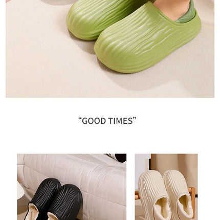 Winter Warm Women Slippers Casual Non-slip Plush Flats Home Waterproof Non-Slip Shoes Indoor Outdoor Thick Platform House Slides