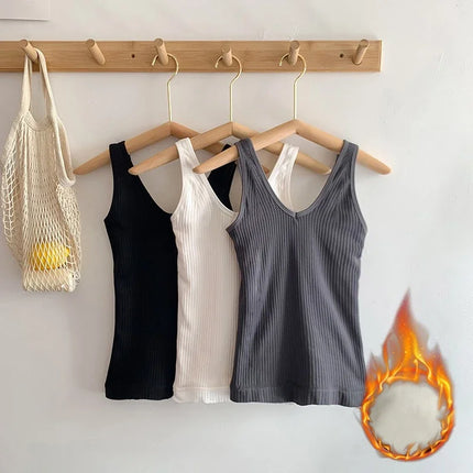Camisole Warm Sling Vest Top Bottoming Cloth Winter Velvet Thickened Undershirt Women Solid Color Slim Cozy Thermal Underwear